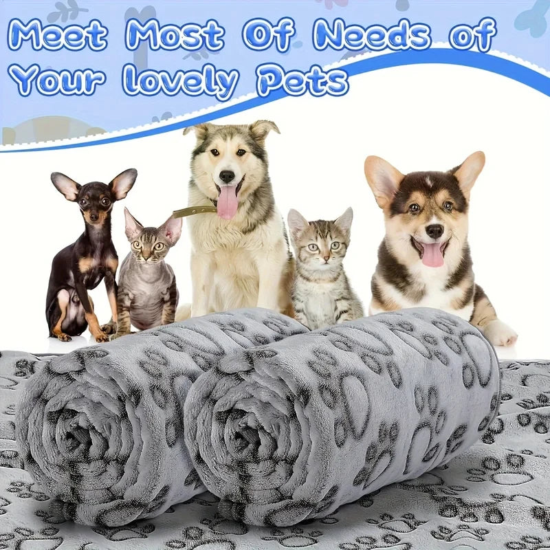 High-quality soft and fluffy pet blanket, cute cartoon pattern, warm and comfortable for dogs or cats.