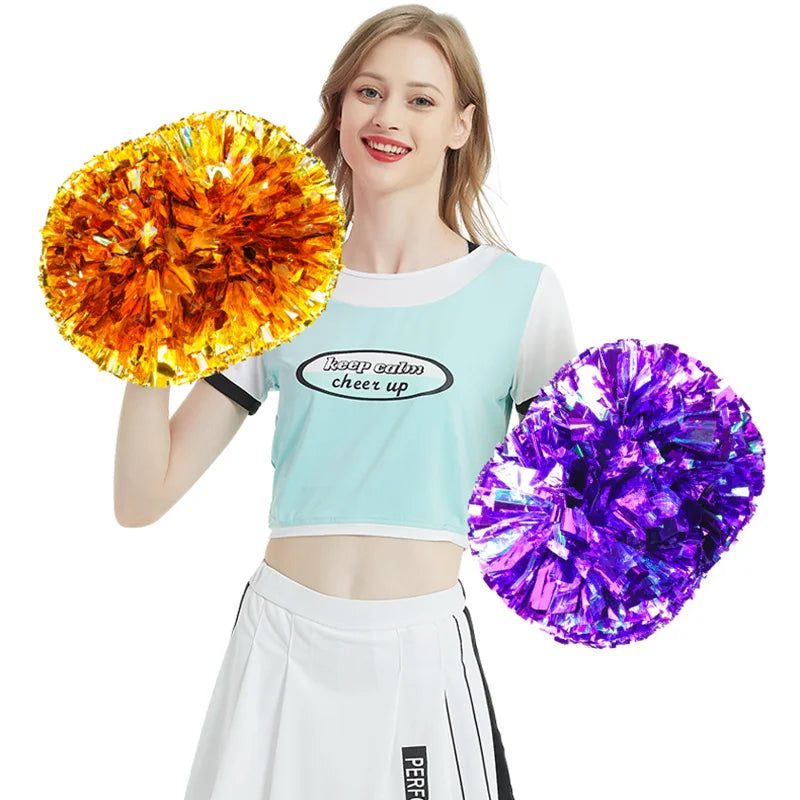 6 Inch PET Handle Cheerleading Pompoms Performance Competition Durable Handheld Flower Pom Poms