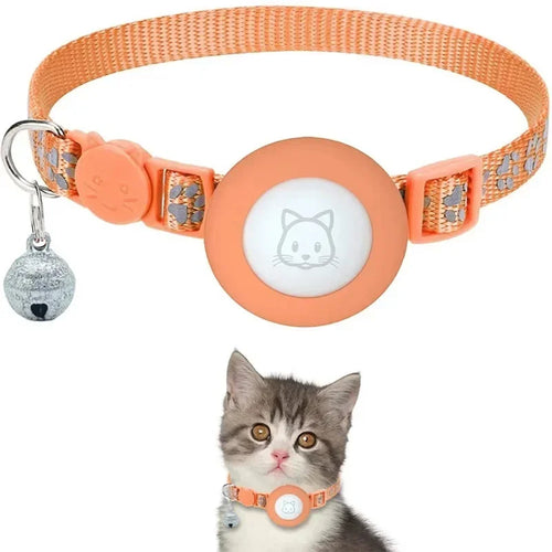 Cat Airtag Holder Collar Breakaway Reflective Strips Adjustable Kitten Collar Waterproof Cat Bell Collar Pet Air Tag Case