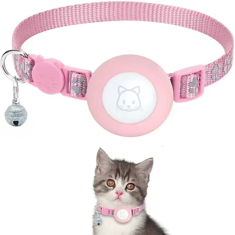 Cat Airtag Holder Collar Breakaway Reflective Strips Adjustable Kitten Collar Waterproof Cat Bell Collar Pet Air Tag Case