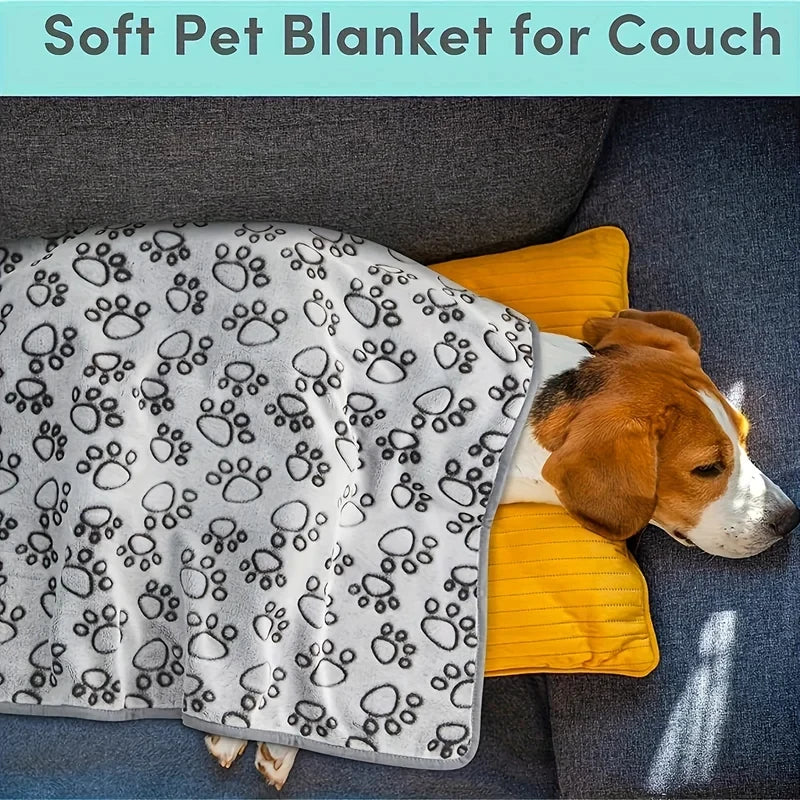 High-quality soft and fluffy pet blanket, cute cartoon pattern, warm and comfortable for dogs or cats.