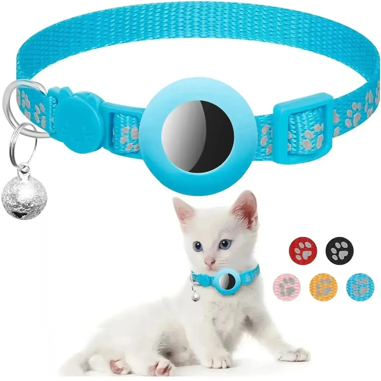 Cat Airtag Holder Collar Breakaway Reflective Strips Adjustable Kitten Collar Waterproof Cat Bell Collar Pet Air Tag Case